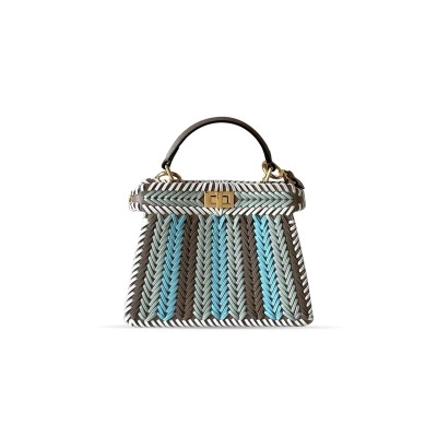 FENDI PEEKABOO ISEEU MINI MULTICOLORINTERLACED LEATHER BAG 8BN335AW5PF1US6 (22*15.5*11cm)